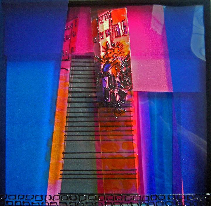 Auf der Treppe 20x20 Glasfarbe auf Folie und Holz 2013 (2)