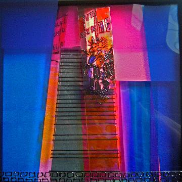 Auf der Treppe 20x20 Glasfarbe auf Folie und Holz 2013 (2)