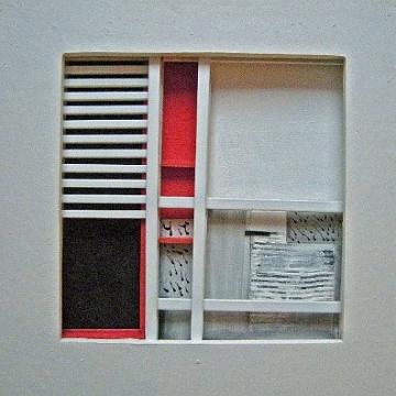 1 JALOUSIEN Der Rote Vorhang 3 45x45 Acryl und Kunststoff auf Holz 2009